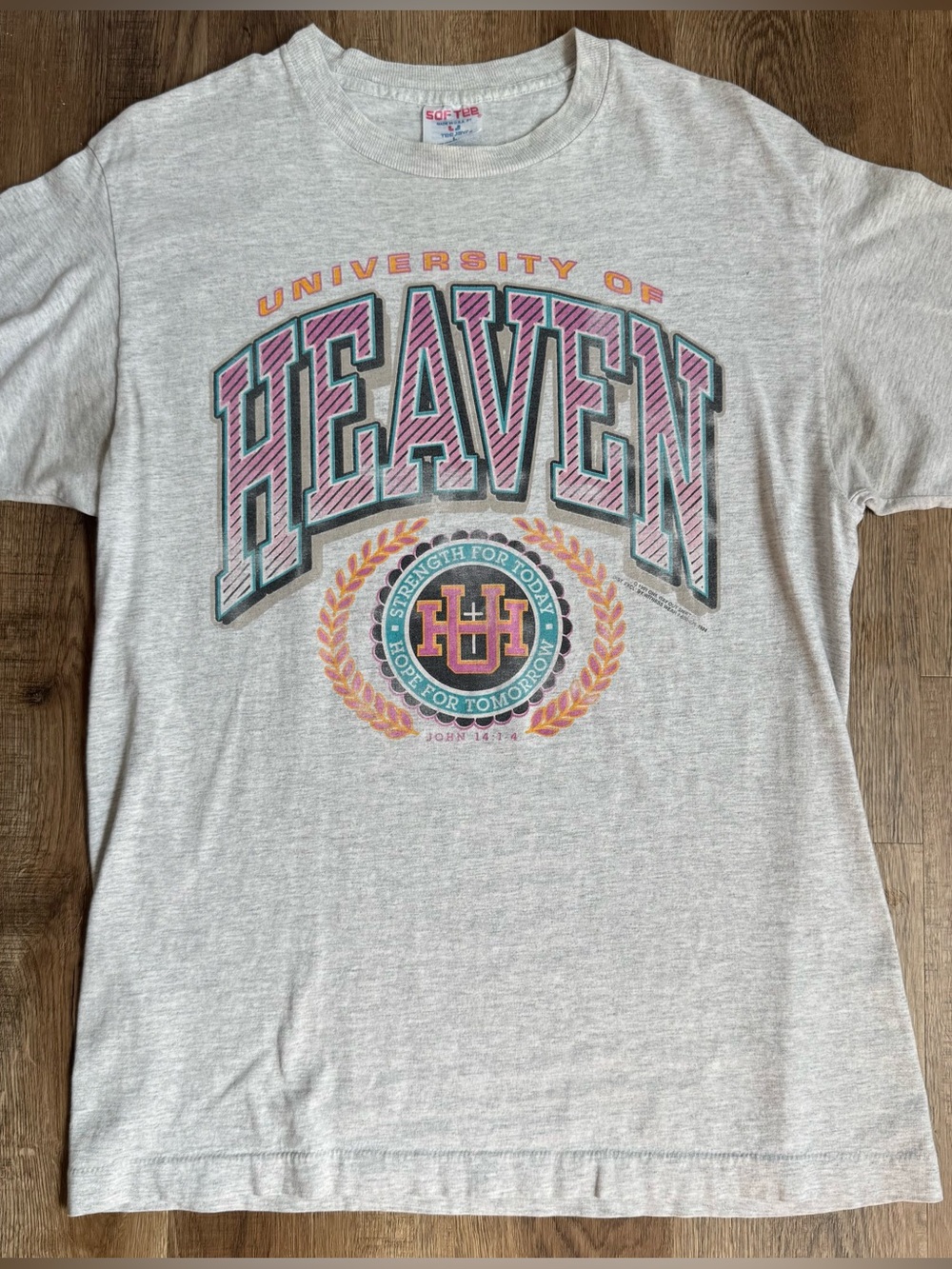 Vintage 1991 Heaven University of Heaven graphic tee with 'UNIVERSITY OF HEAVEN'